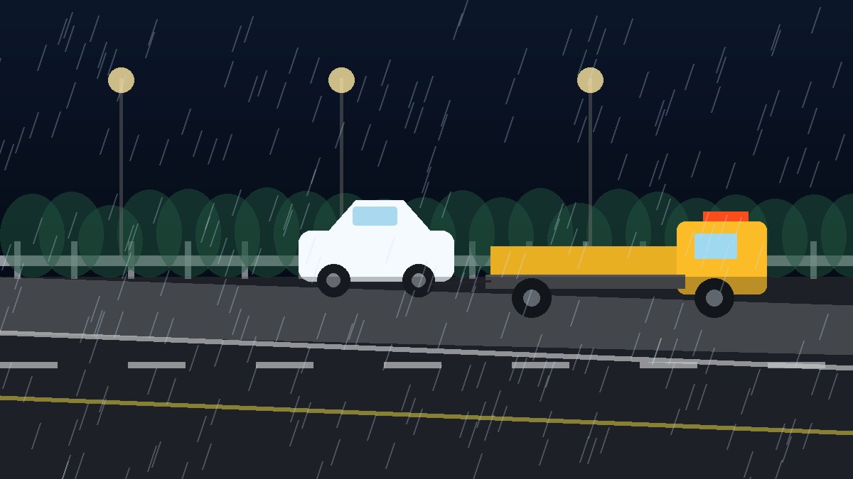 牡丹江暴雨夜拖车救援现场图